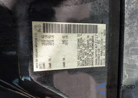 2015 Nissan Altima 2.5 S z USA, uszkodzony, nr VIN 1N4AL3AP7FC472217